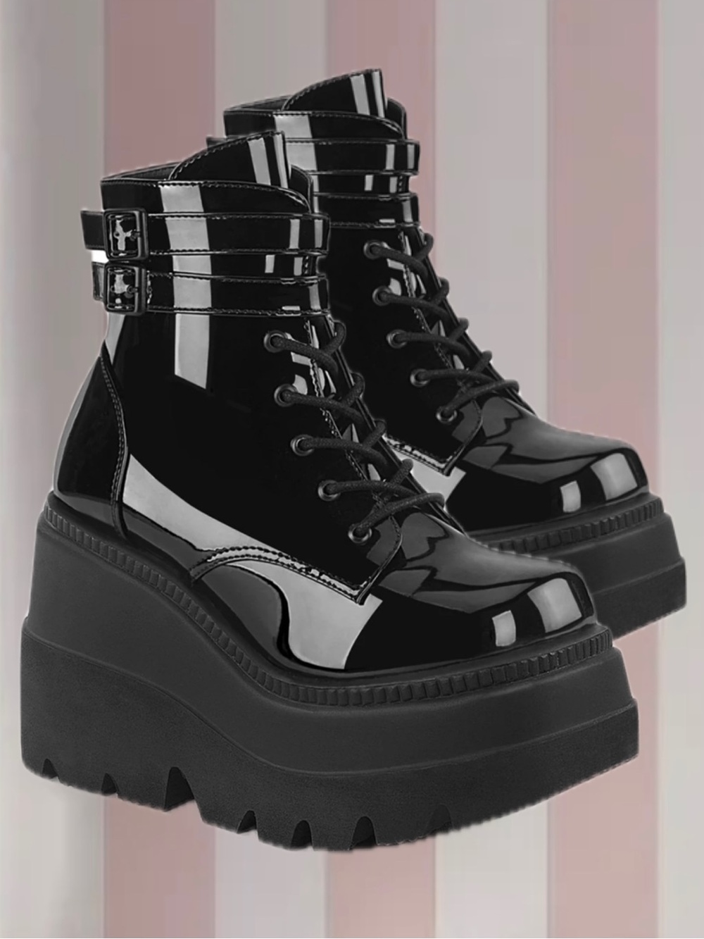 Demonia Shaker 52 Patent Black Boots